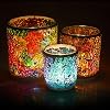 Larcenciel Tea Light Candle Holder Mosaic Glass Candle Jars, Handmade Romantic Tealight Holders for Make Candles and Essential Oil Diffuser, Table Centerpiece, Decor, Set of 3 in 3 Size, Multicolor