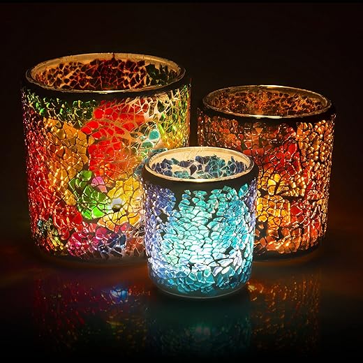 Larcenciel Mosaic Glass Candle Holder – 3 stuks