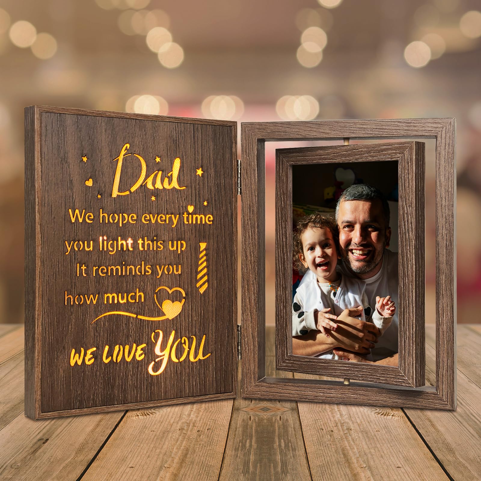 Father And Daughter Picture Frame - 4x6" Wooden Tabletop Frame With Iron Stand, Forever Love Quote