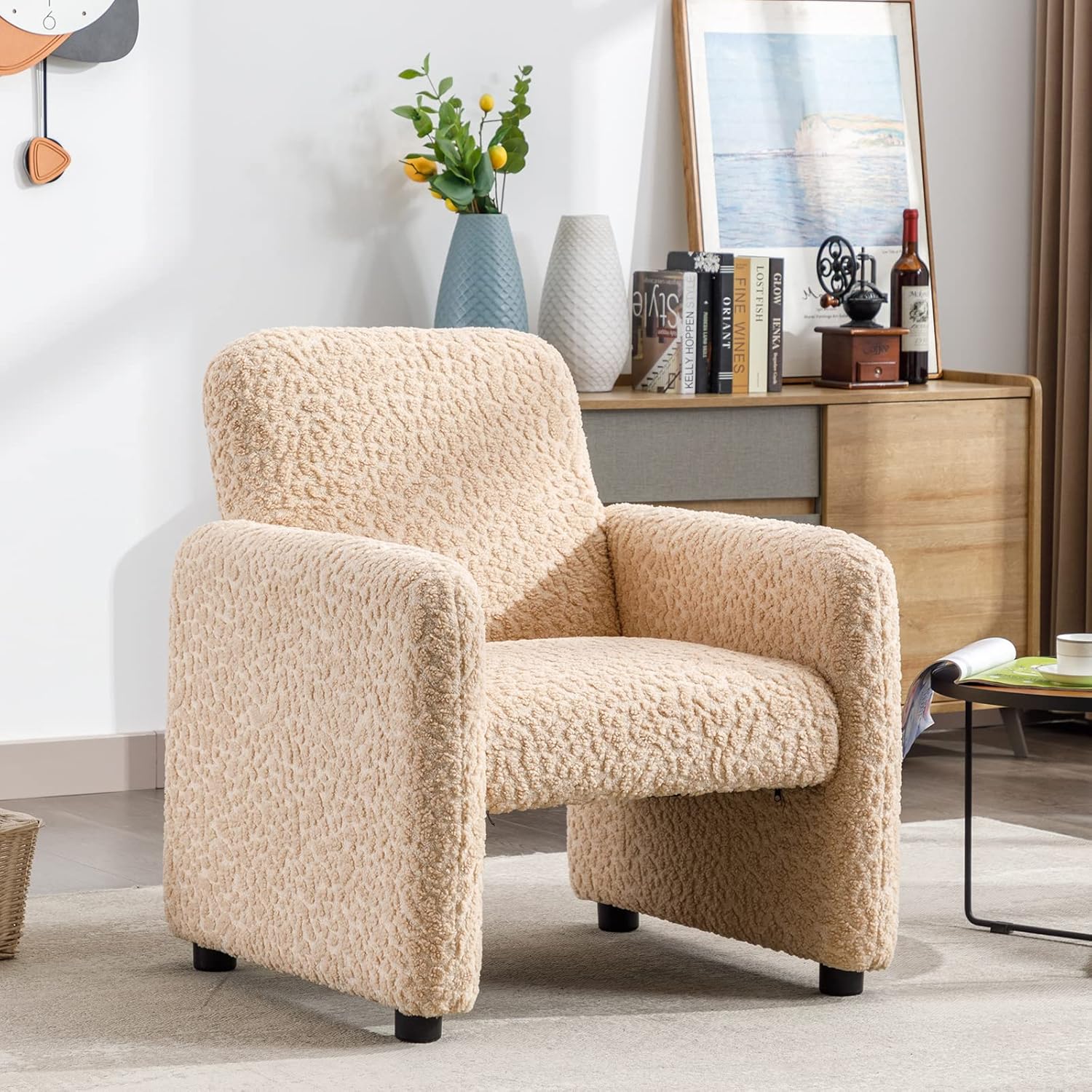 ZSARTS Sherpa Accent Chair with High Back, Khaki Teddy