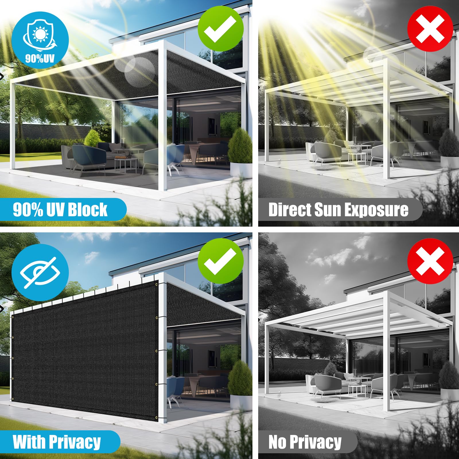 Amagenix Schattenstoff-Sonnenschutztuch, 3 X 3 M, 90 % UV-Schutz, Mit Ösen – Für Pergola, Terrasse, Garten