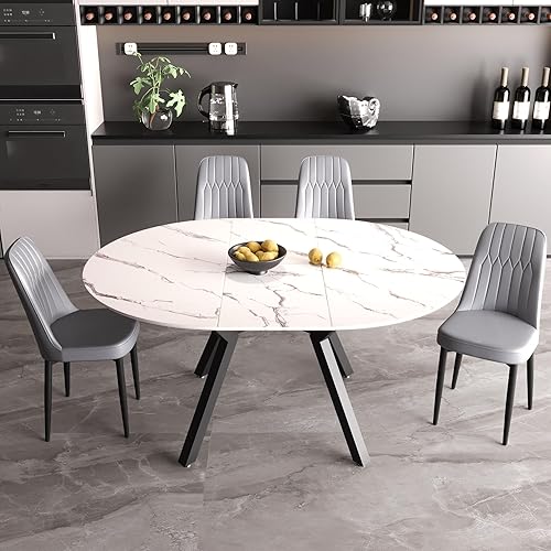 Miniatura 8 de Juego de mesa de comedor redonda extensible para 6, juego de mesa de comedor de 7 piezas con mesa extensible de 47-63 pulgadas y 6 sillas tapizadas,