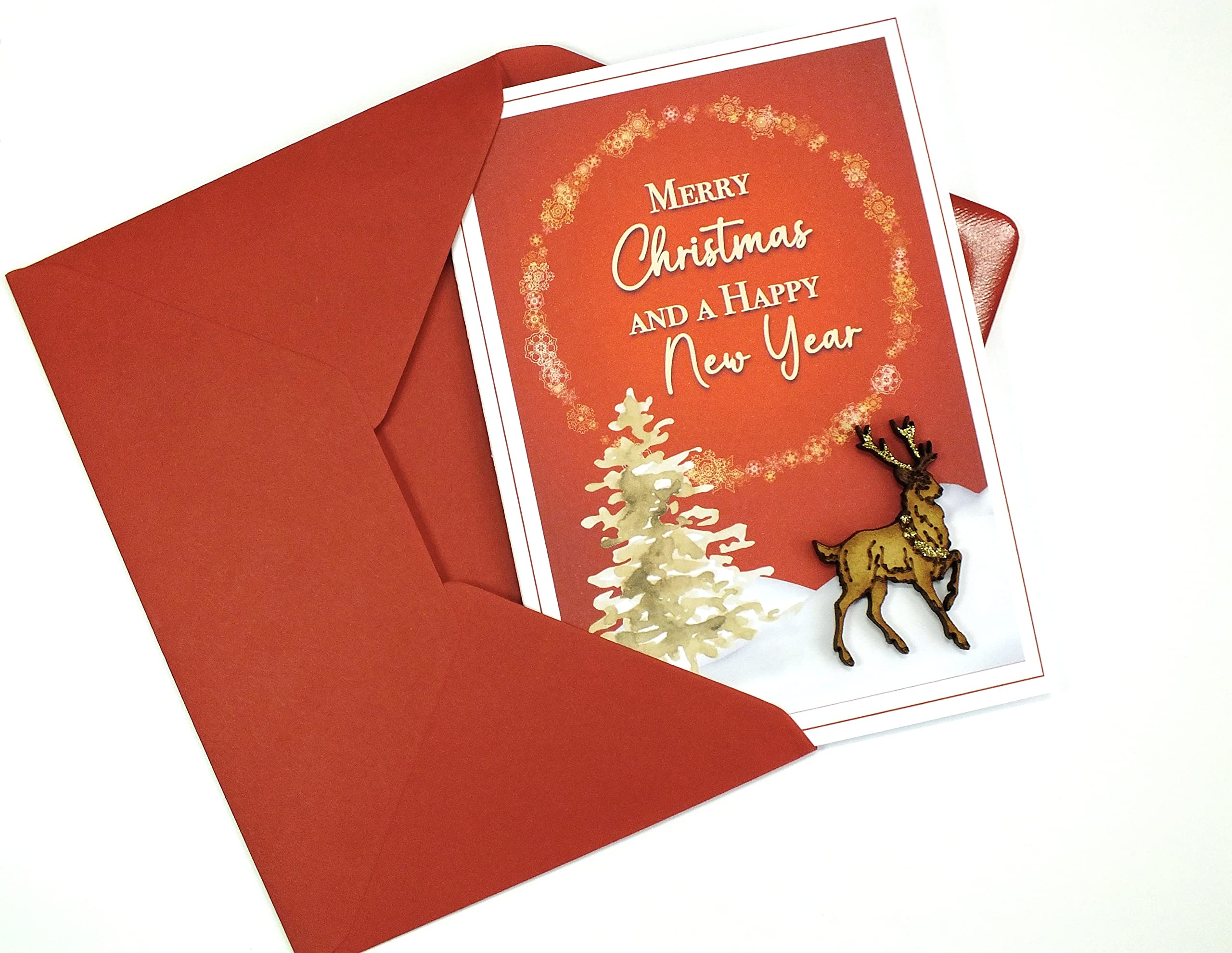 Pack of Handmade Christmas Cards & Envelopes - Luxury Xmas Card Set of 6 for Special Friends & Family Red Gold - Image 3