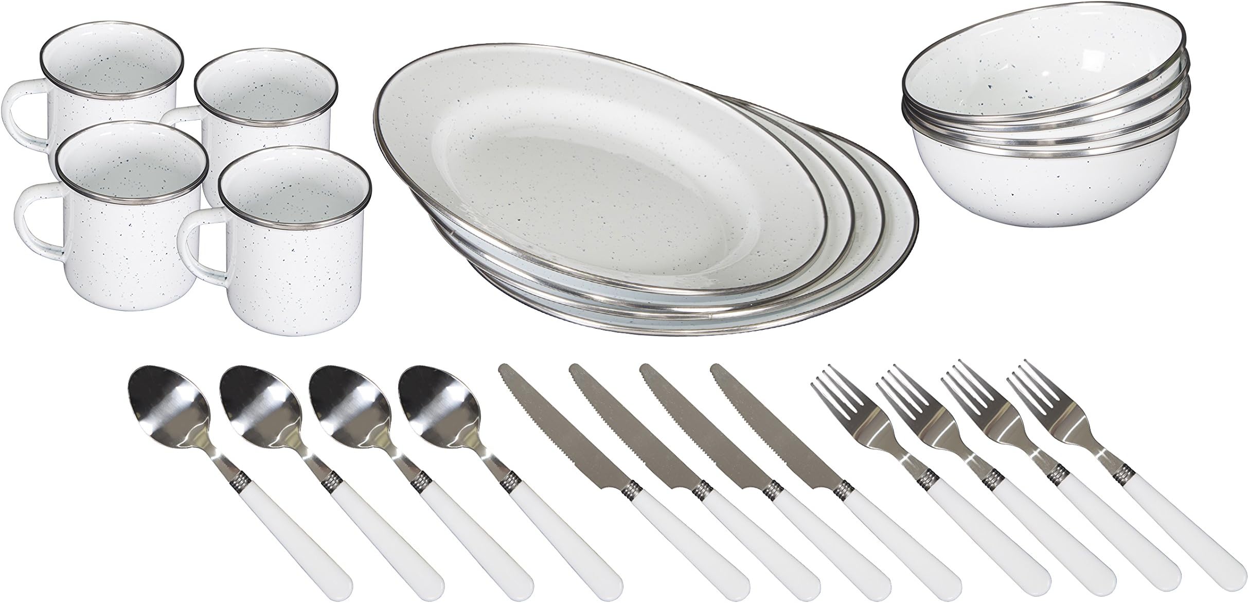 Stansport 24-Piece Enamel Camping Tableware Set