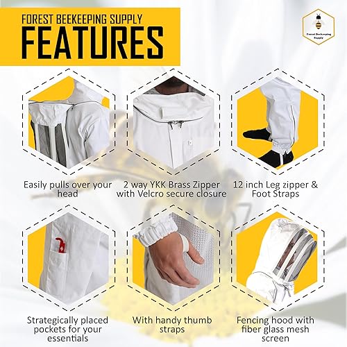 Miniatura 2 de Traje de abeja de algodón prémium con velo de esgrima, adecuado para apicultores principiantes y comerciales, incluye cremalleras de metal de latón,