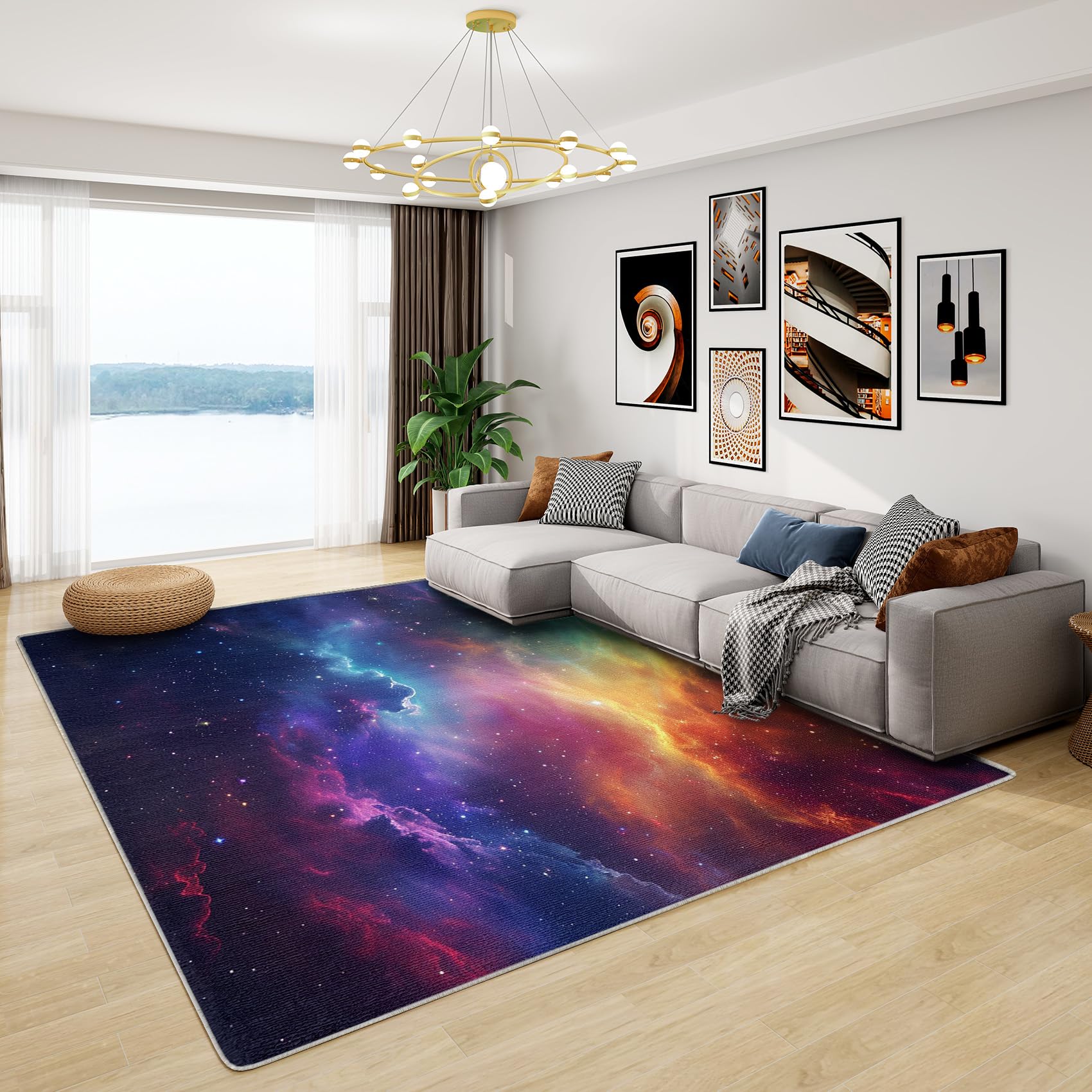 Space Rugs for Kids Bedroom - Outer Space Galaxy Rug, Ombre Rainbow Rugs for Living Room Bedroom, Washable Non Slip Soft Large Carpet, Patterned Area Rugs & Home Decor 120x170 cm