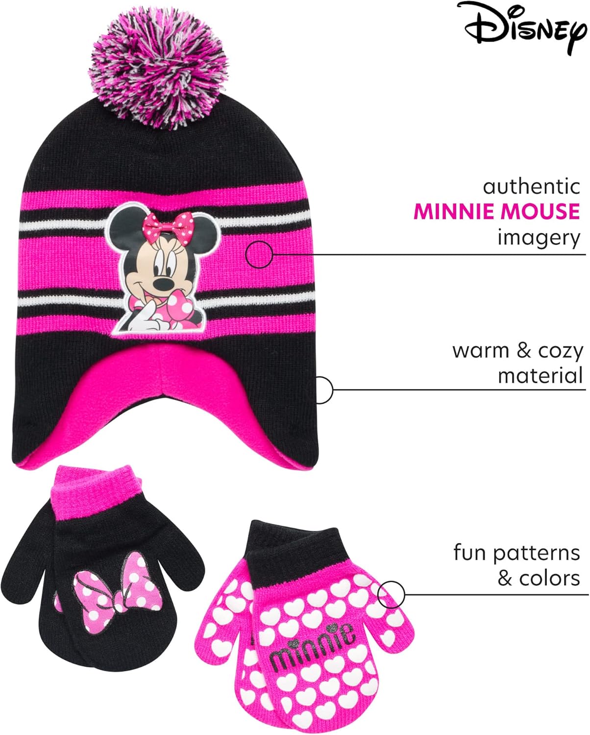 Disney Girls Minnie Mouse and Vampirina Winter Hat and 2 Pair Mitten or Glove Set (Toddler/Little Girl) - Image 2