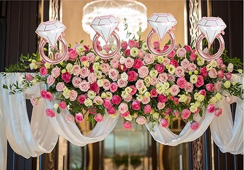 Miniatura 6 de 2 globos de aluminio con anillo de diamantes, suministros de fiesta de aniversario de compromiso grande