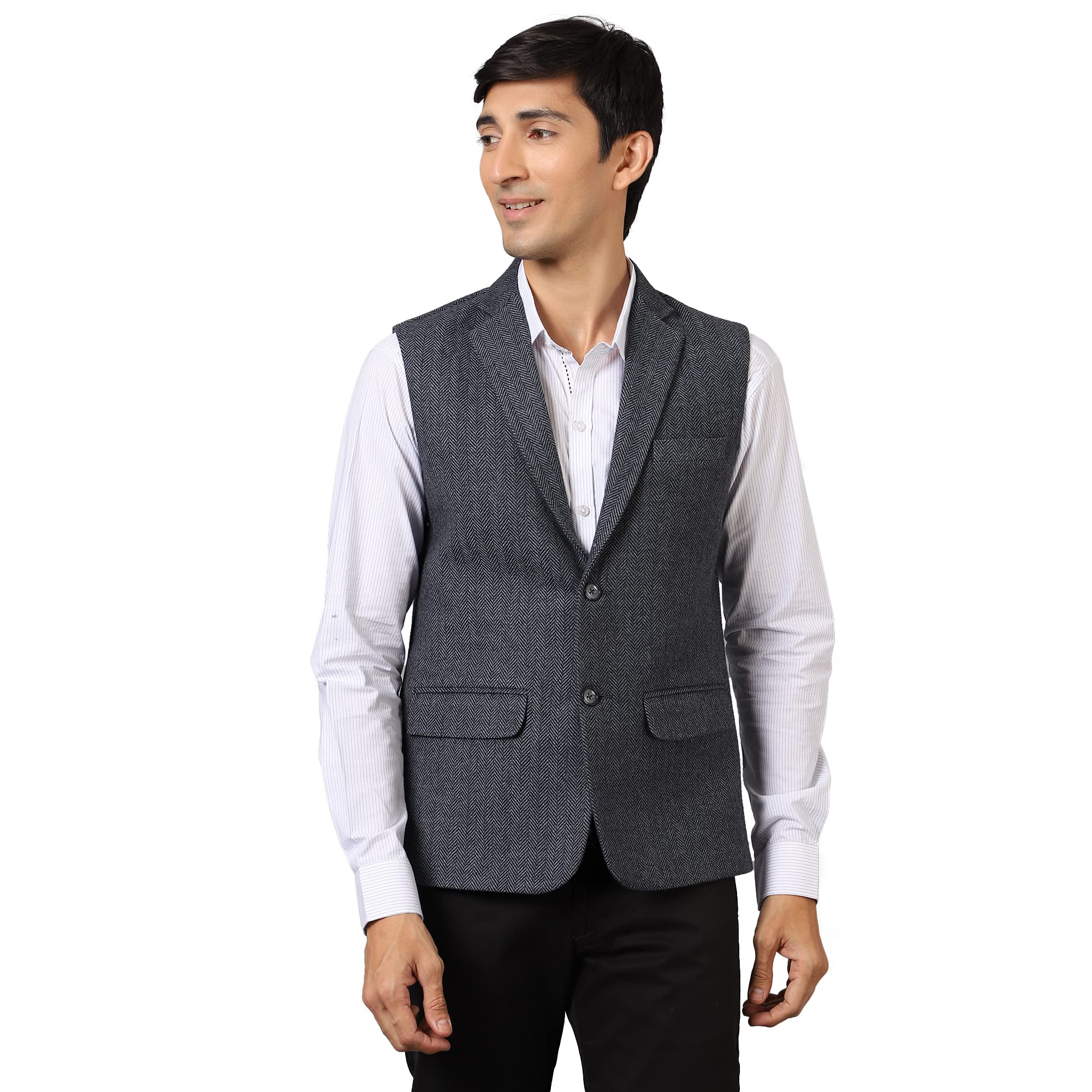 Wintage Men's: Tweed Wool Blend Blue Modi Nehru Jacket : 44/Xl