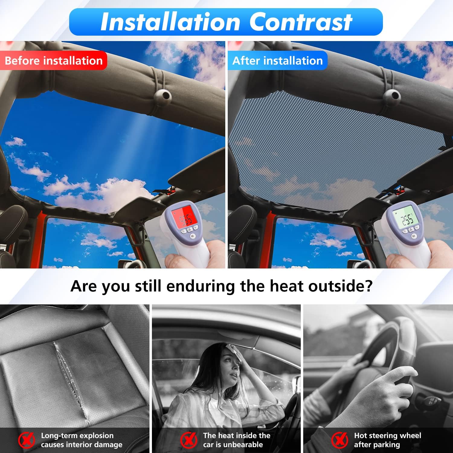 Jimen Front Mesh Sunshade Bikini Top Sun Shade for 2007-2018 Jeep Wrangler JK & Unlimited 2 Door 4 Door, Black