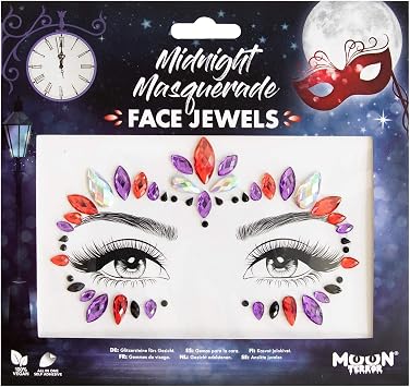 Face Jewels by Moon Terror | Midnight Masquerade | Festival Face Body Gems, SFX Make up, Crystal Make up Eye Glitter Stickers, Temporary Tattoo Jewels, Special Effects Make up