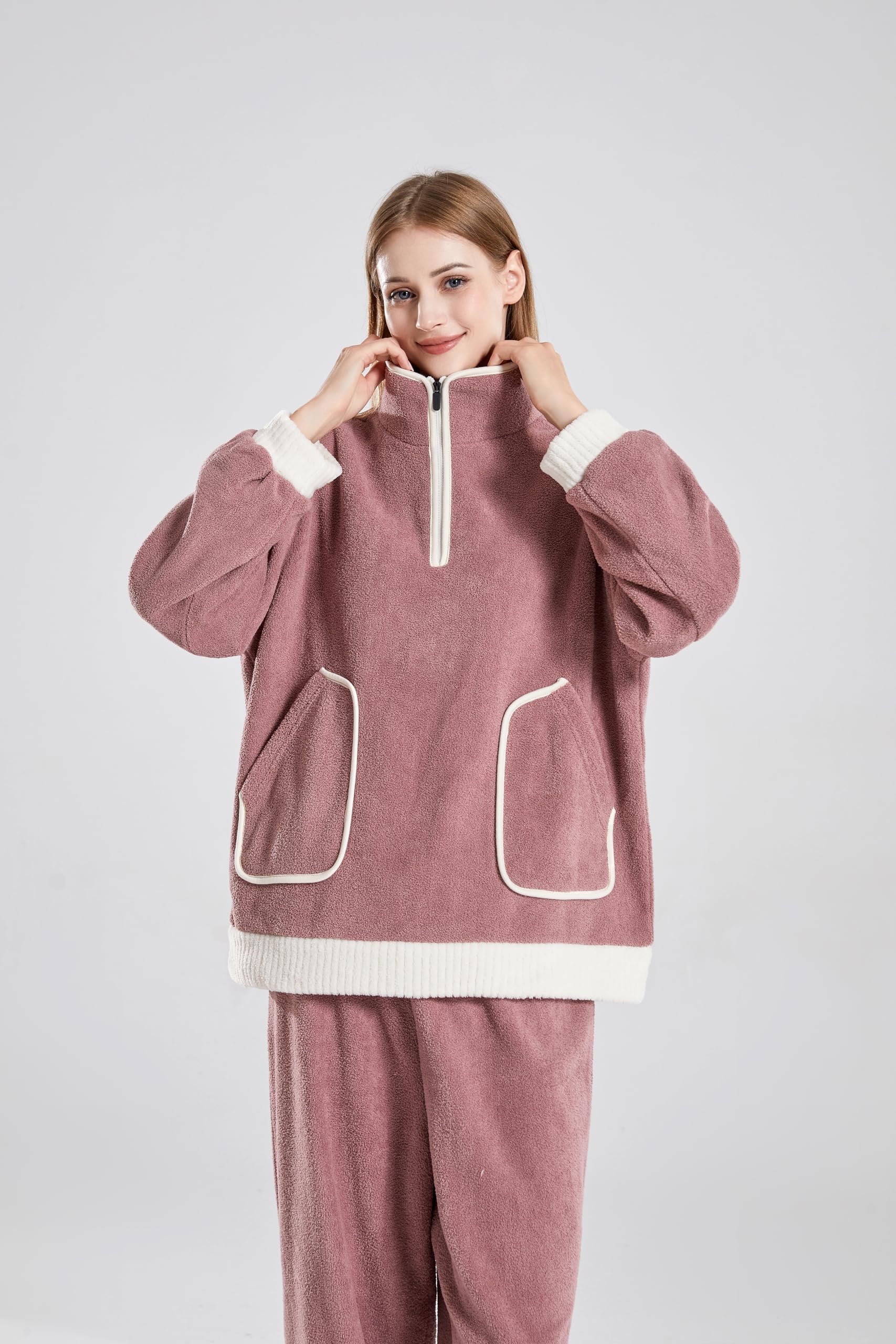 Pyjama d'hiver pour Femmes Pyjamas en Polaire Moelleux pour Hommes Et Femmes, Vêtements De Détente, Ensemble De Pyjamas Confortables Et Chauds-Un-L