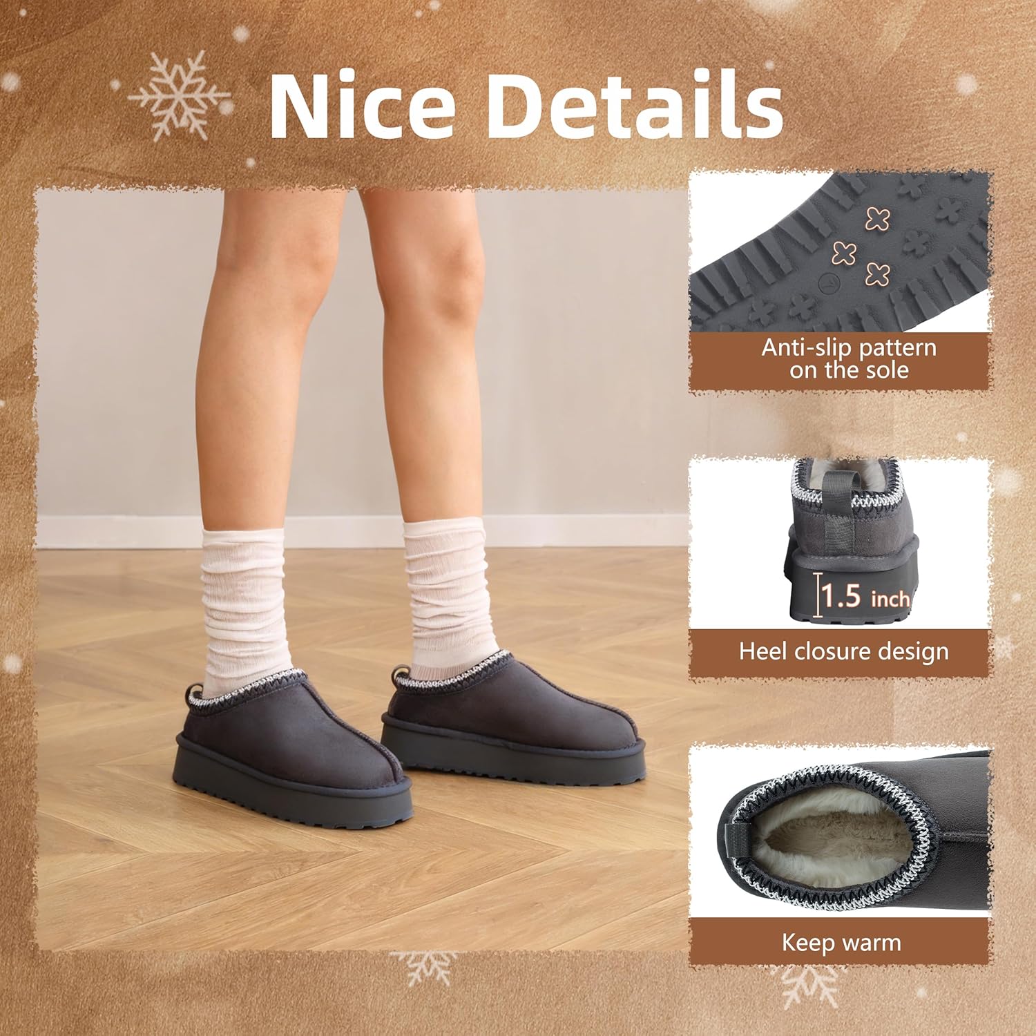 Home Slipper Platform Slippers for Women Indoor Outdoor Mini Boots Non-slip Plush Lining Slip On House Shoes - Image 2