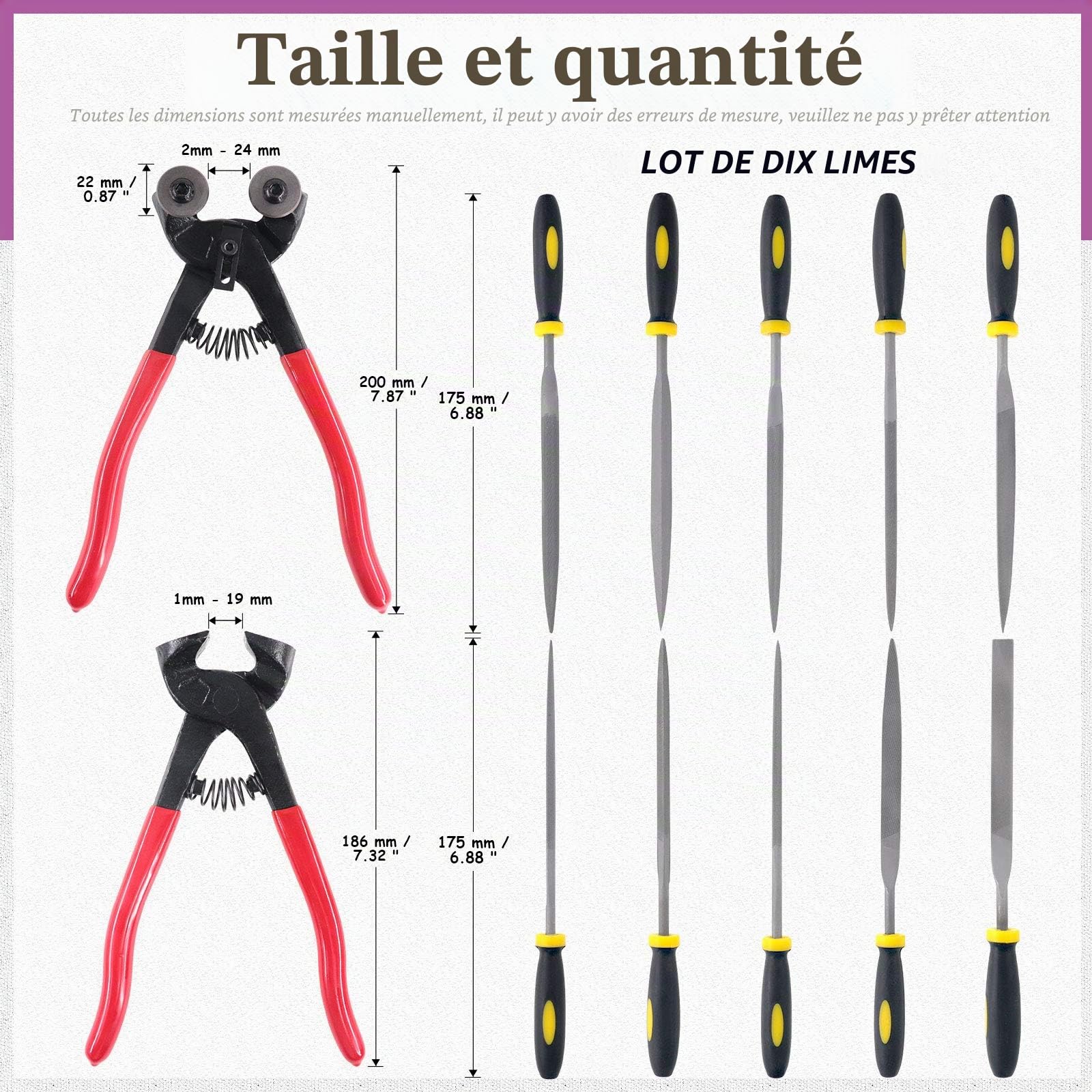 Swpeet Lot de 12 outils de mosaïque avec lime aiguille, y compris une pince à coupe de mosaïque en verre et une pince à carrelage, en alliage d'acier trempé, parfait pour le bricolage de mosaïque.