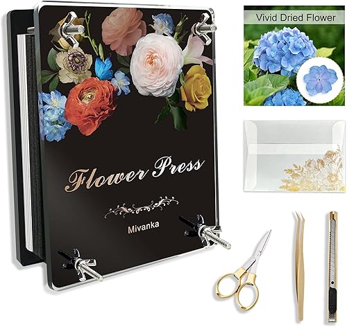 Mivanka Kit de prensa de flores, kits de manualidades para hacer flores prensadas para niños y adultos, material resistente, placa de prensado
