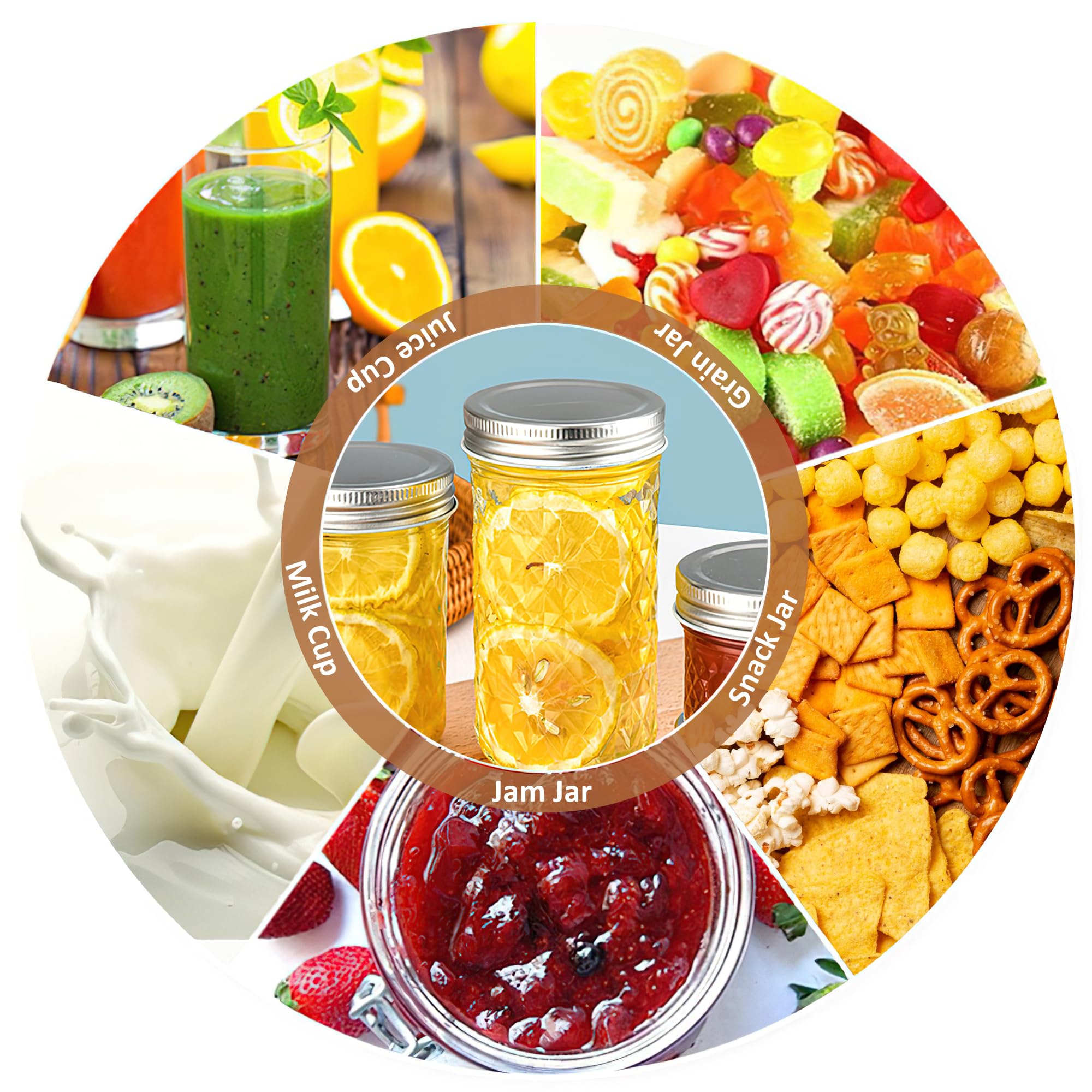 Confezione da 4 contenitori decorativi in vetro trasparente con coperchio ermetico, per insalata, avena, snack, yogurt, cereali, frutta, spezie, zucchero, caffè