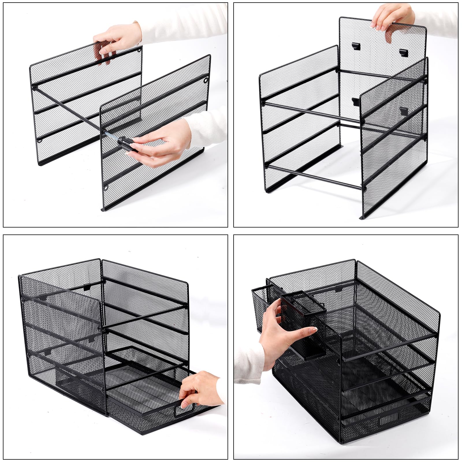 Cinnani Organizer da scrivania, portalettere a 4 livelli con cassetto e 2 portapenne, portadocumenti con vassoio organizer da scrivania in metallo
