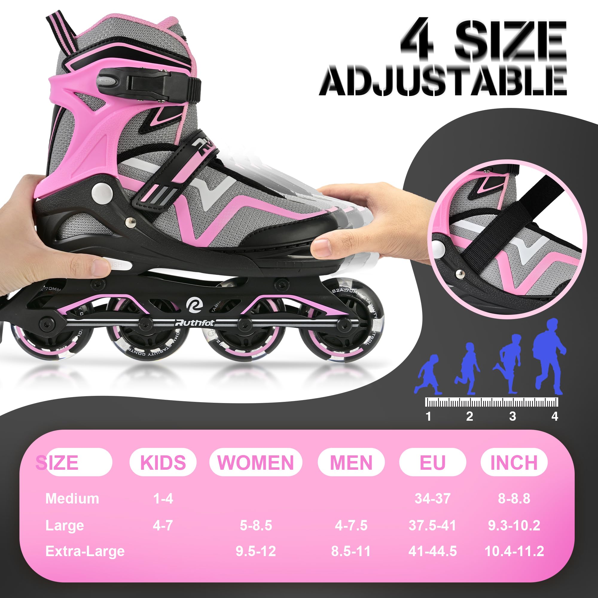 Ruthfot Patines en línea Ajustables para niños y niñas, Patines Luminosos para niños de 6 a 12 años de Edad, Patines Luminosos al Aire Libre para Mujeres y Hombres — view 5