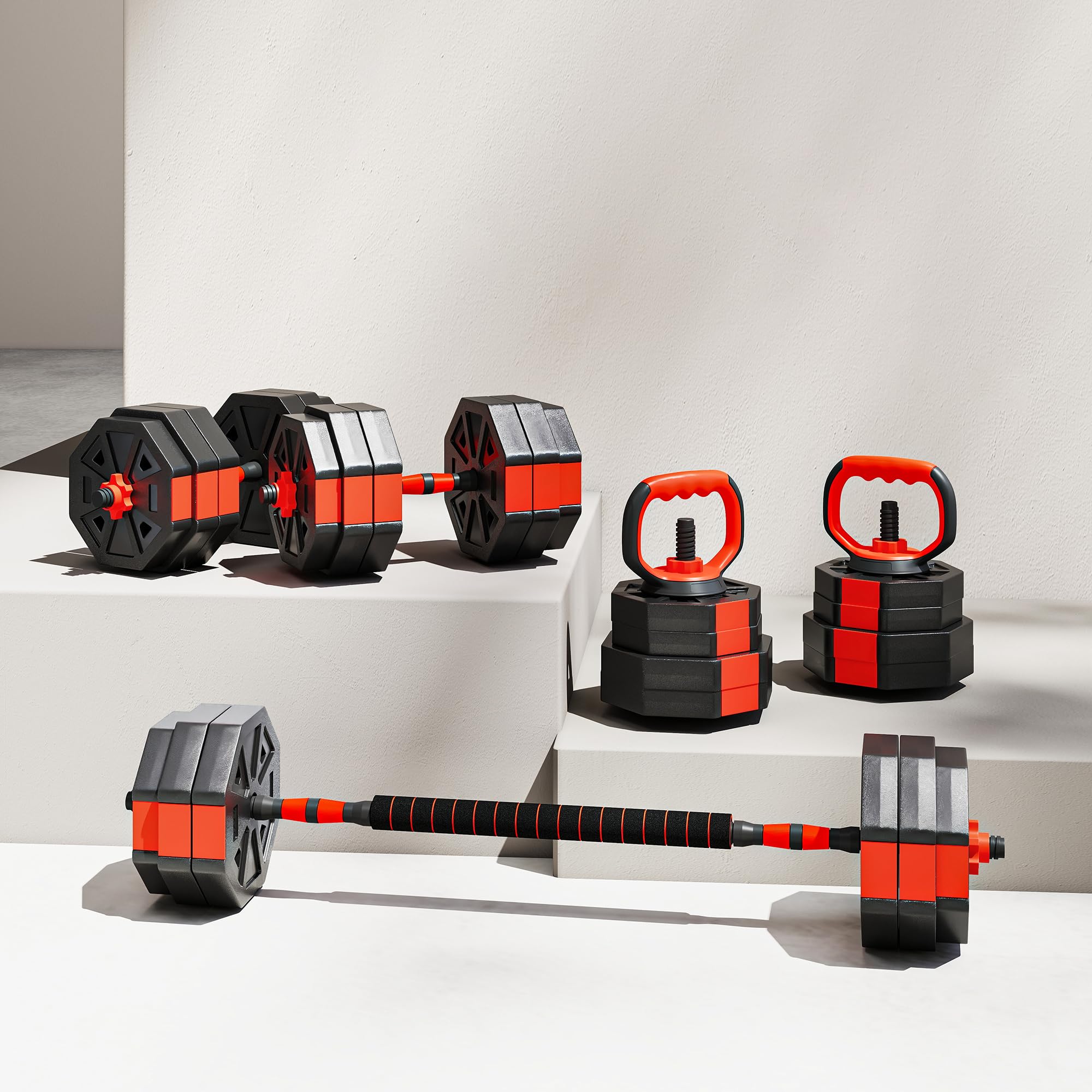SPORTNOW 6-in-1 Hantelset Kurzhantel Set Kurzhanteln Langhanteln verstellbar 15/20/25/30 KG Hanteln Set Dumbbell mit Verbindungsrohr Sternverschlüsse Kurzhantelset für Krafttraining Zuhause