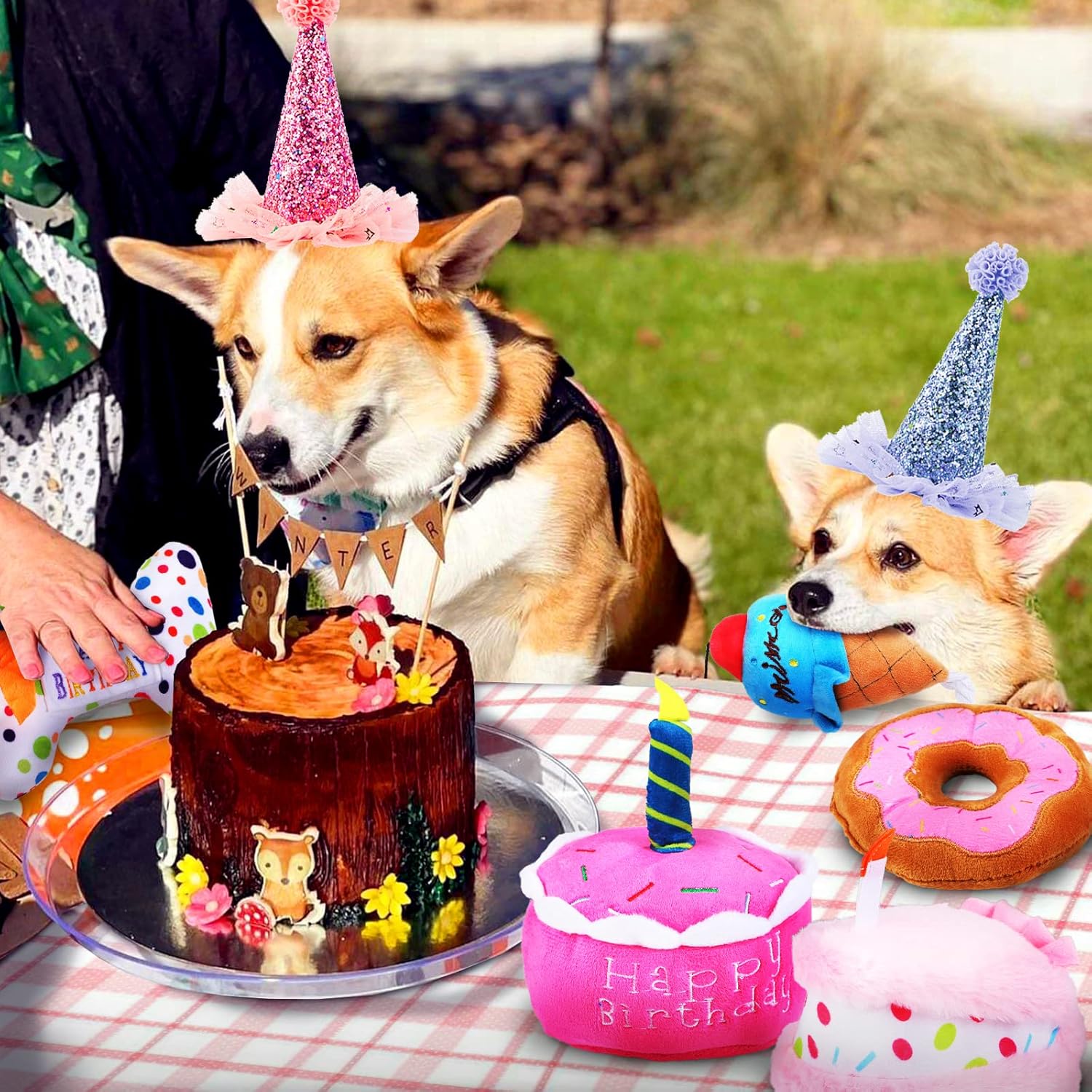 DoreenBow 5 Pack Dog Birthday Toys for Small Dogs Birthday Cake Squeaky Dog Toy Chew Toys Puppy Teething Toys Plush Birthday Box Gift for Dogs