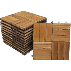 Ceramica Imitacion Madera Para Fachadas SAM Juego de 33 baldosas de Madera 02 para 3 m², Azulejos de Madera de Acacia, Azulejos con 12 Listones para jardín, terraza, balcón, balcón, Suelo con Drenaje