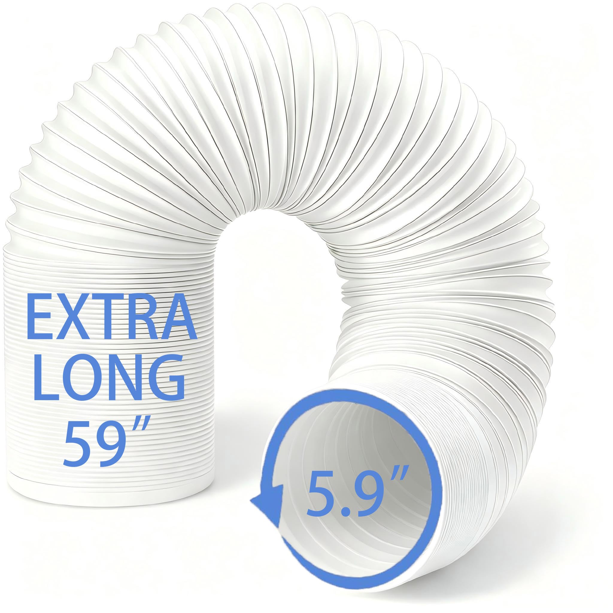 Portable Air Conditioner Exhaust Hose, 15cm/5.9" Diameter and 150cm/59 Length AC Exhaust Vent Flexible Hose, Anti-Clockwise Thread AC Parts Compatible with LG, Delonghi and More