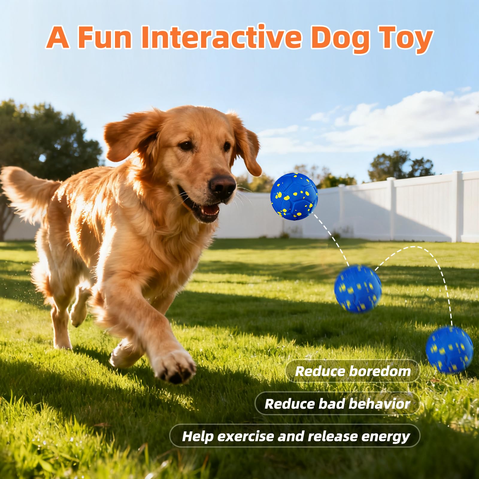 Pallina Interattiva per Cani, Giochi per Cani Che Si Muove da Sola, Palla Gioco Cane Interattivi Intelligenti, Dog Ball con 3 Modalità, Palla Rimbalzante per Cane di Taglia Grande e Media (Blu)