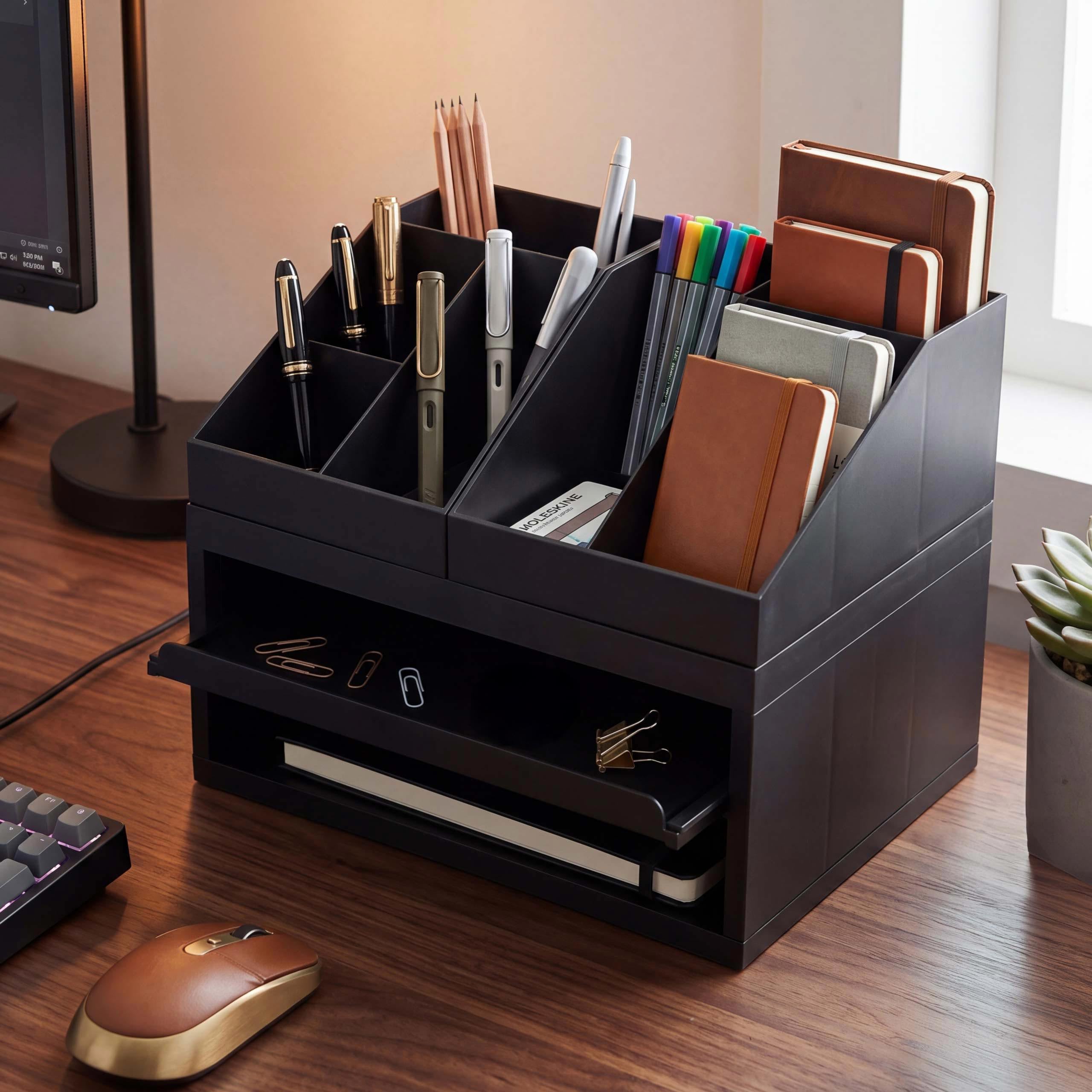 Mendler Schreibtisch Organizer HWC-Q74 29x35x26cm - schwarz