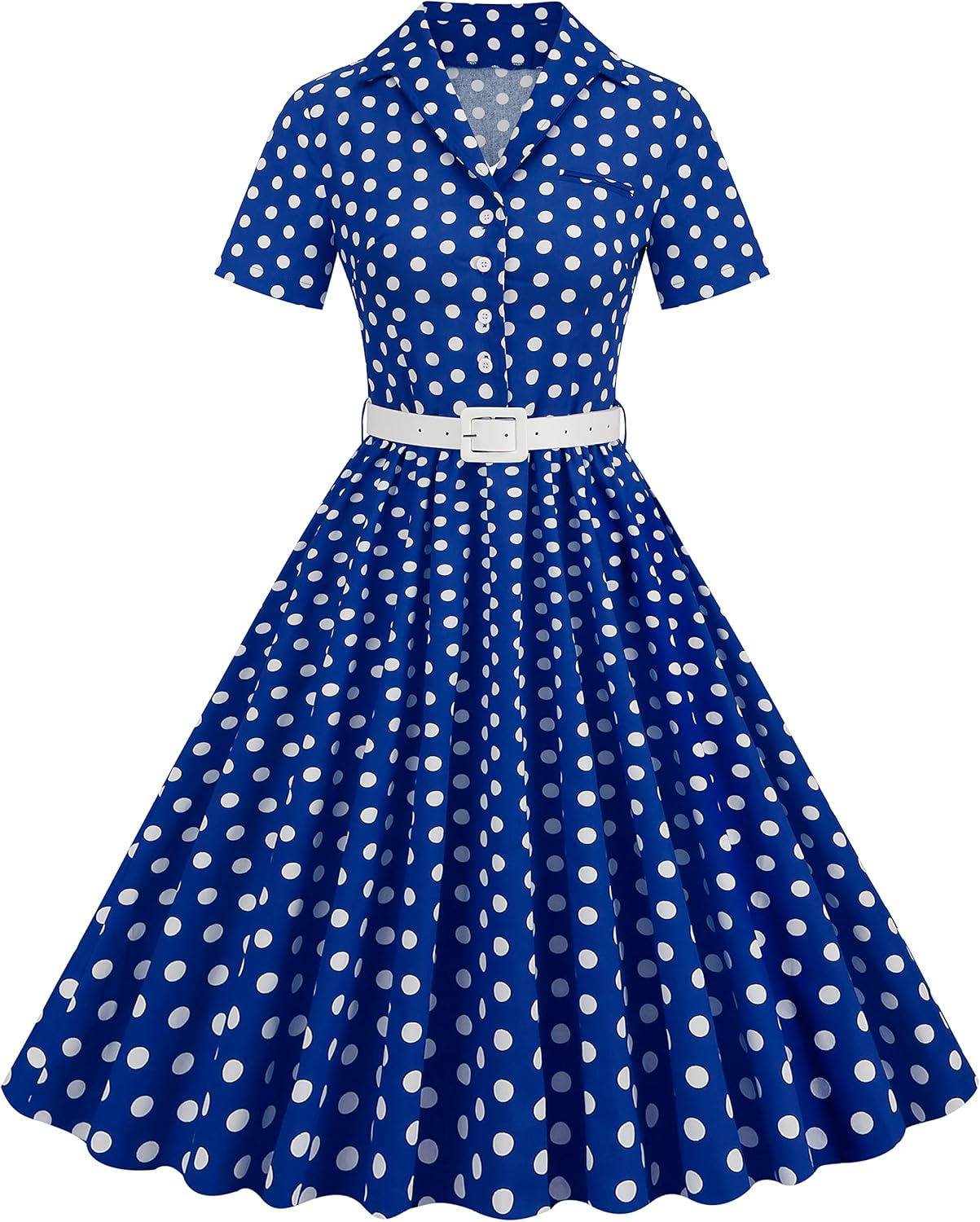 Women Short Sleeve 1950s Retro Vintage Cocktail Party Swing Dress Polka Dot Audrey Dress Casual A-Line Work Dress with Belt
