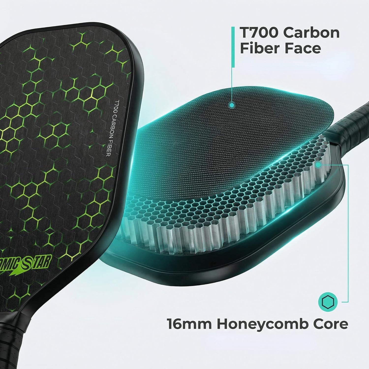 Pickleball Paddle Set of 2, T700 Carbon Fiber Paddle, 16mm Honeycomb Core, Lightweight 7.8oz, Wide Body Control Paddle, Green Pattern Design, with Balls & Carry Bag