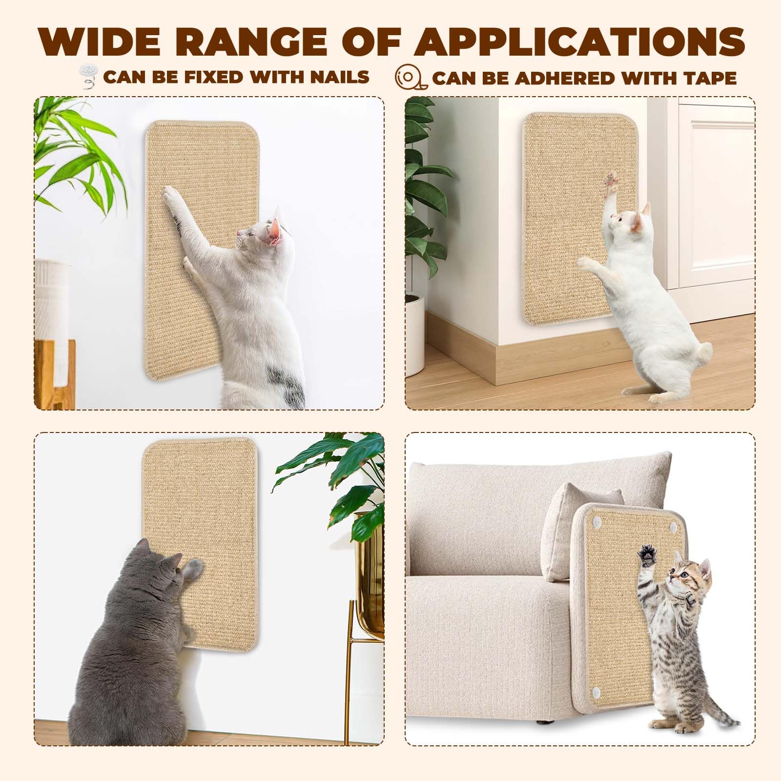 2 Pièces Tapis Griffoir pour Chat, Anti-dérapant Horizontal et Vertical en Sisal, Grattoir pour Protéger Les Meubles, 50x25cm