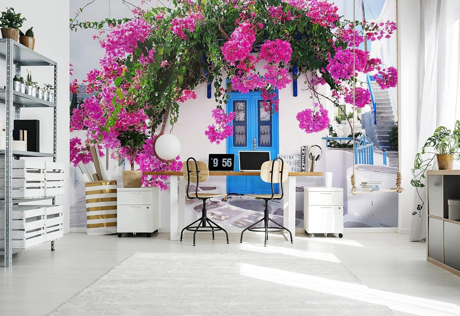 Kfjhgbdshhj 3D Mural Photo Mural-Wallpaper Alley Greece Flowers - For Living Room Bedroom - 3D Effect,430Cmx300cm Poster - Wall Sticker - Frameless Picture