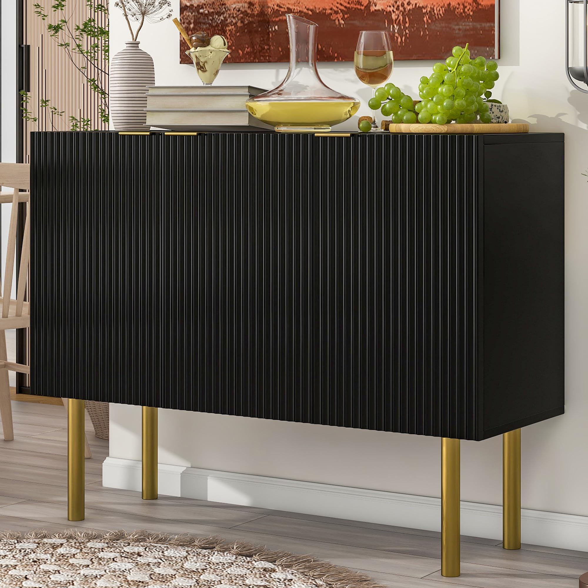 Amposei Modern Luxury Sideboard Storage Cabinet 47 Inch Wooden Console ...