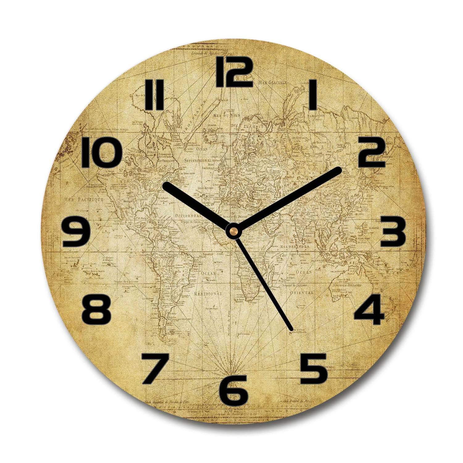 Horloge murale impression verre de sécurité 60x60 cm Tulup motif cartographie ancienne