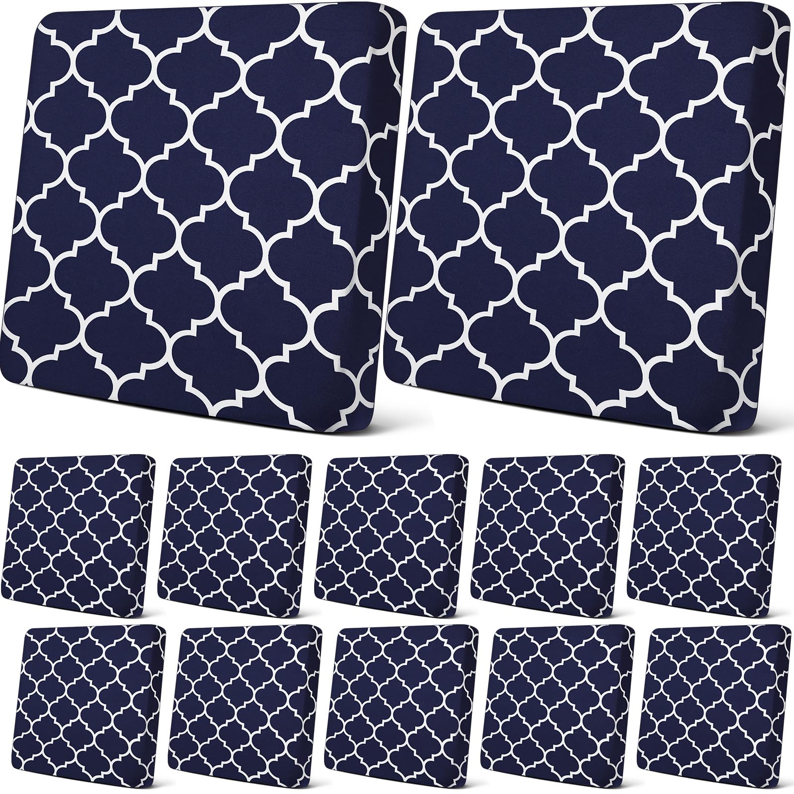 12 Pcs Patio Stretch Sofa Cushion Covers Outdoor Cushion Cover Replacement Couch Slipcover Sofa Seat Cover Flexibility Chair Cushion Cover Porch Patio Furniture Protector (Navy Blue,Moroccan)