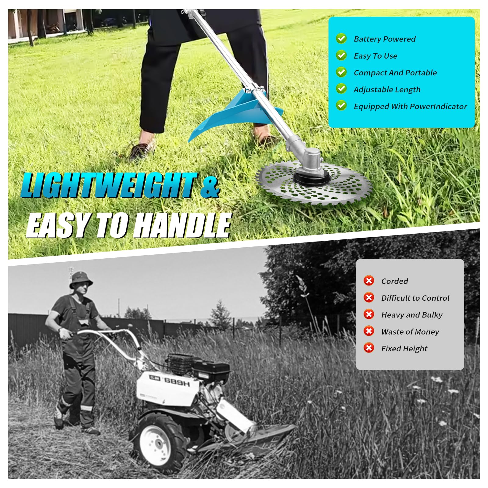 Decespugliatore senza fili per Makita 18 V batterie con 4 tipi di lama, motore brushless, decespugliatore elettrico da 25,4 cm con spazzola per erbacce (senza batteria)