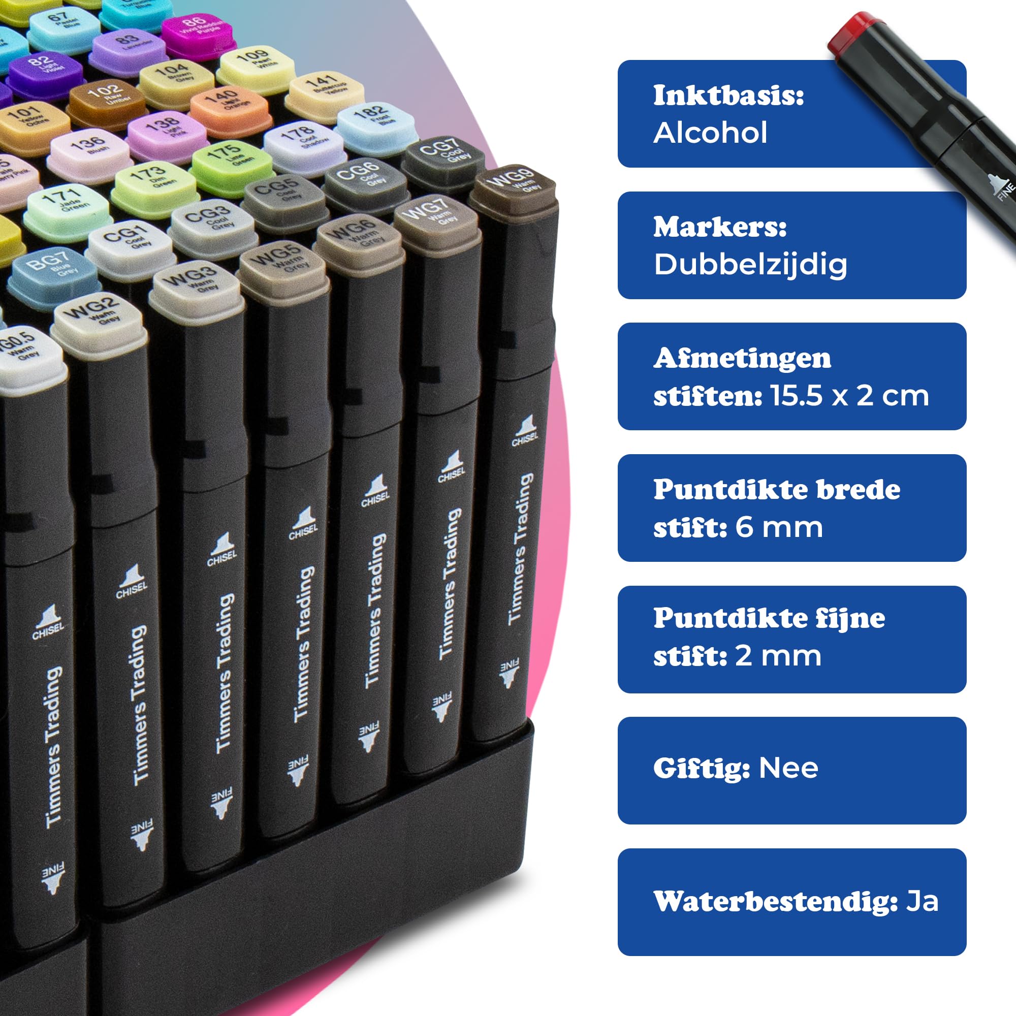 AnyMark Alcohol Markers Borstelpunt, 120 1 Kleuren Dual Tip Borstel & Beitel Op Alcohol Gebaseerde Art Markers Set met Case voor Volwassen Kunstenaars Tekening Kleuring