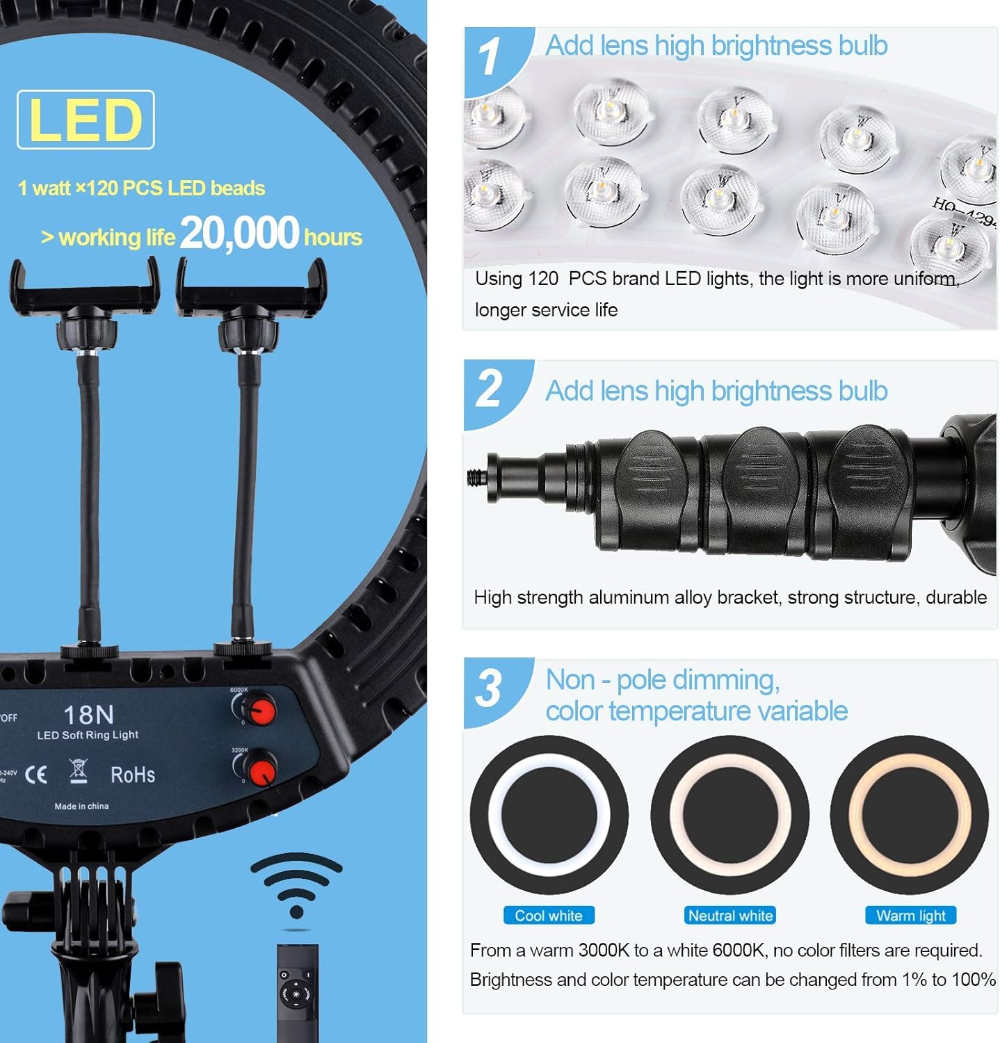 Gеt Pорulаr оƒƒеr 18in Selfie Ring Light with Tripod&Mobile Phone Holder, Dimmable Desktop LED Ring Light for Live Broadcast/Make-up, YouTube Video/Photography,Social Media Influential Live Phone Stand &Light Kit