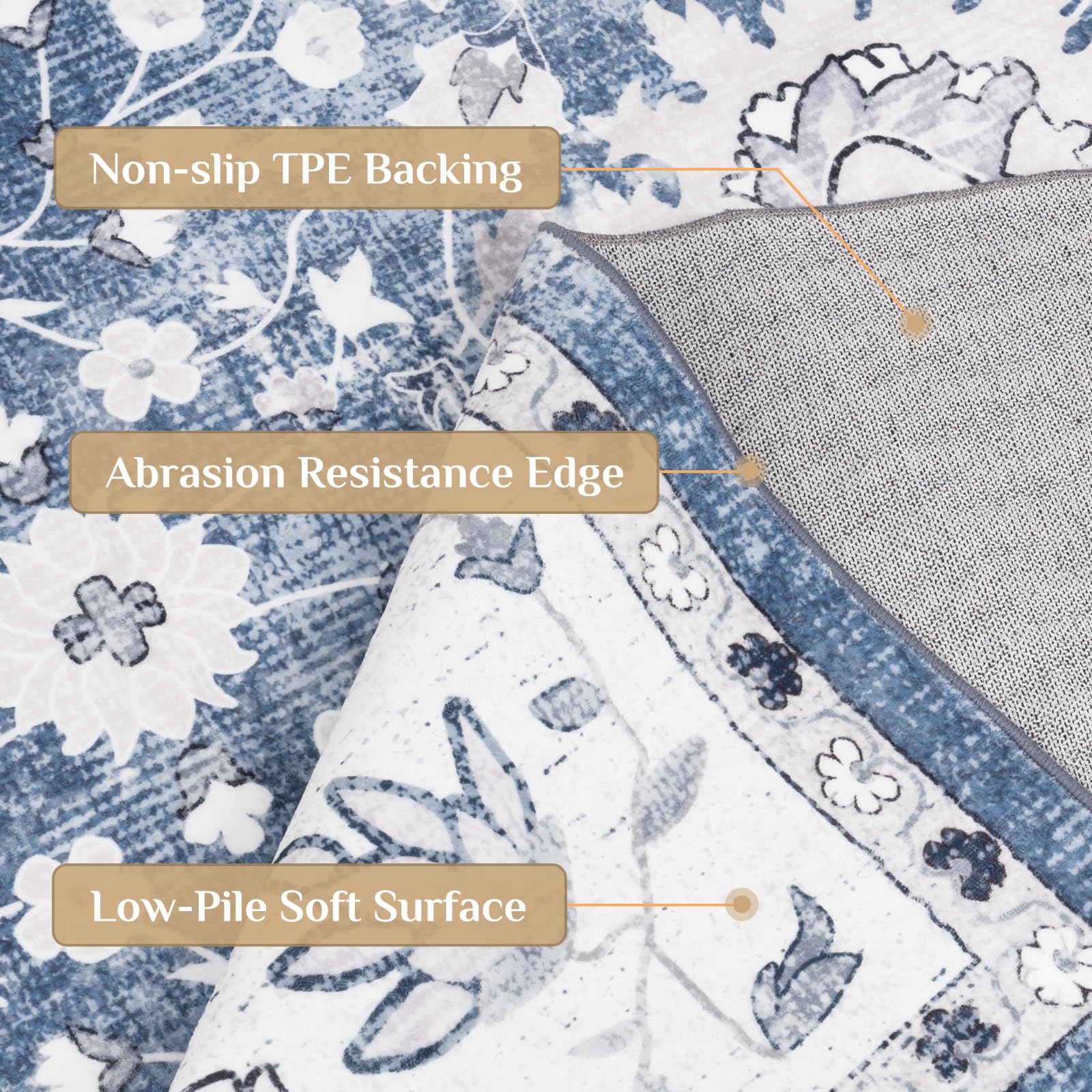 IKALIFE Tappeto Salotto Lavabile Lavatrice - Tappeto Soggiorno Vintage Tappeto Pelo Corto Tappeto Grande Tappeto Camera da Letto, Morbido Antiscivolo per Sala, Pranzo 160x230 cm Blu