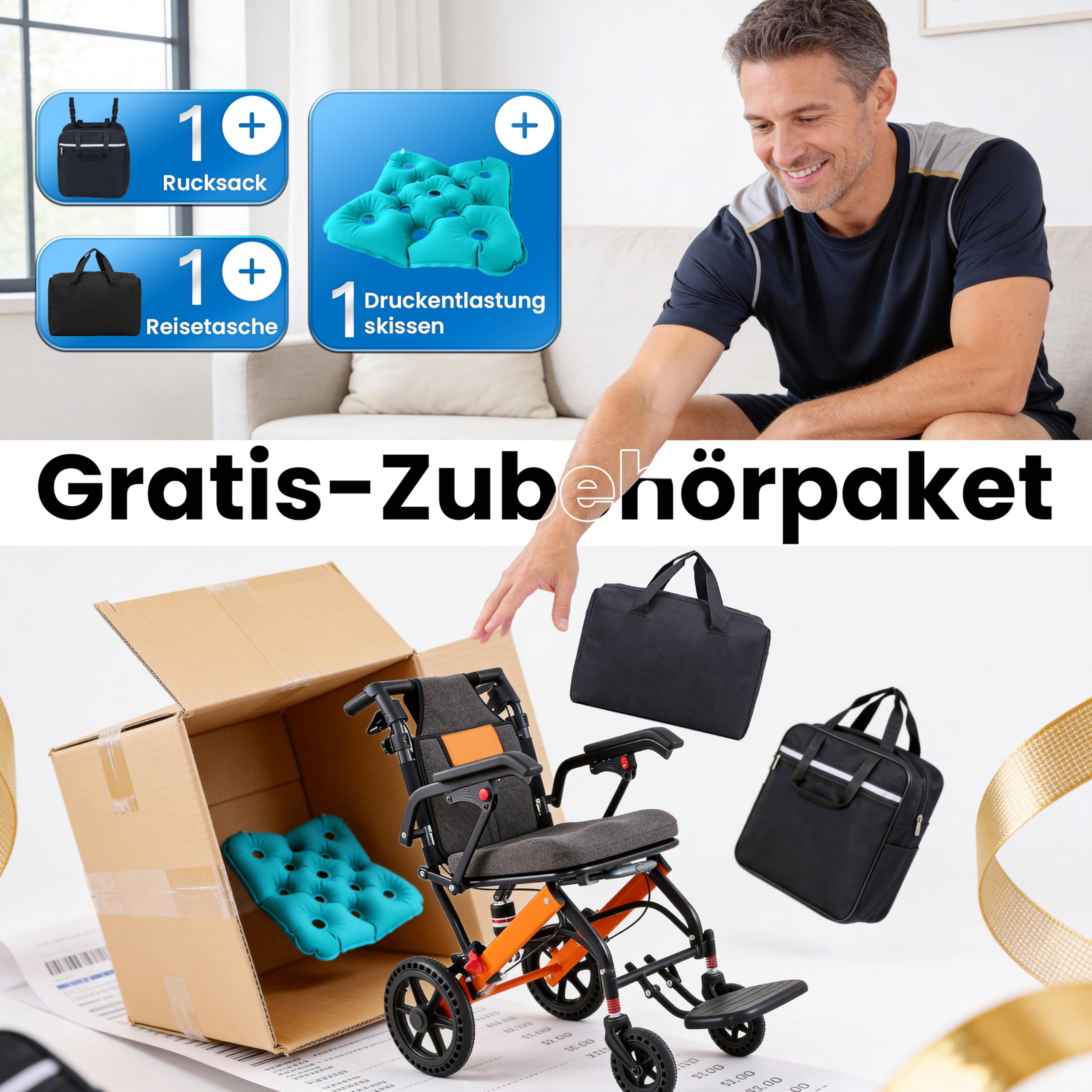 Silla de ruedas plegable ligera 2026, respaldo ajustable, neumáticos de panal de abeja de 28 cm, sillas de transporte con mango telescópico, bolsa de viaje, bolsa de viaje, cojines hinchables