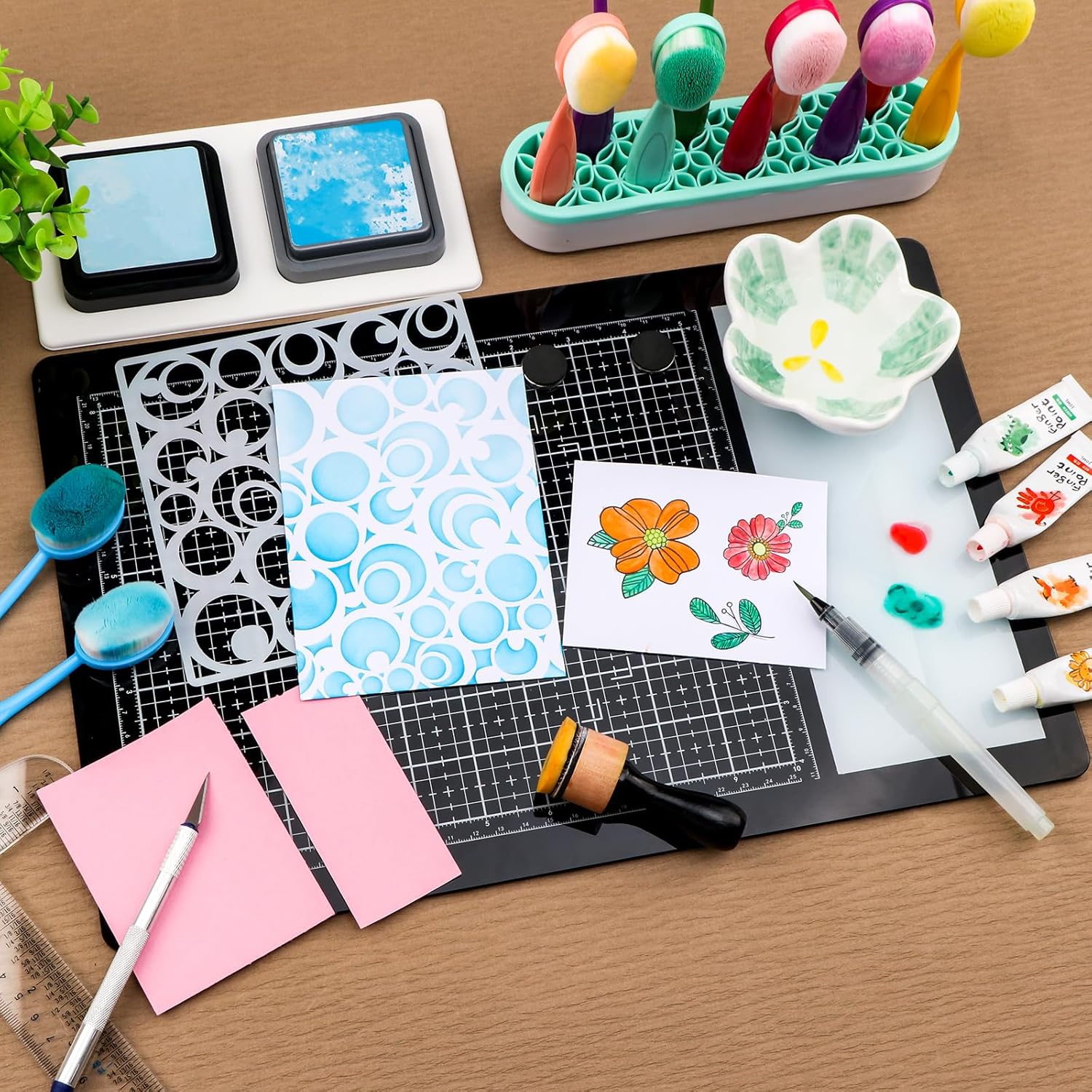 BAOFALI Magnetic Glass Craft Mat; 15.75"x10.24"Heat Resistant Glass Media Cutting Mat W/MagnetsGridlines and Measurements; for Cutting, Stamping, Mixed Media, Heat Embossing and Hot Glue Projects