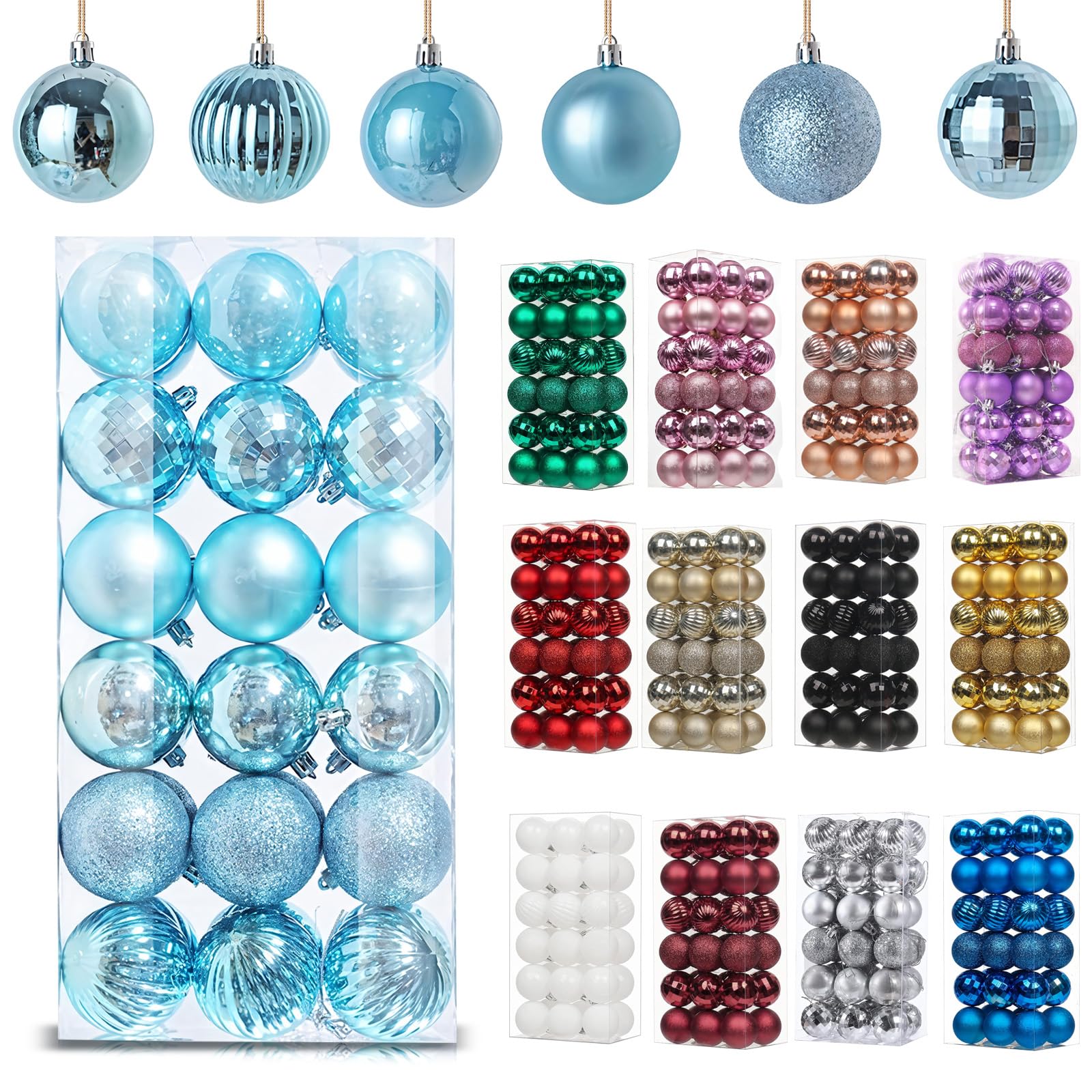 36Pcs Baby Blue Baubles for Christmas Tree Decorations,40mm/1.57" Small Xmas Bauble Hanging Ball,Christma Balls Ornament with String,Shatterproof Ice Blue Christmas Baubles for Xmas Tree Holiday Party โ image 1