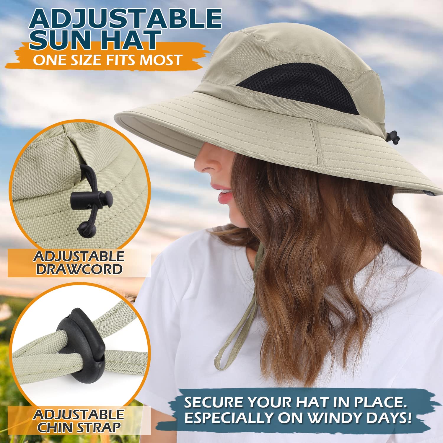 EINSKEY Unisex Sun Hat, Waterproof Wide Brim Bucket Hat Packable Boonie ...