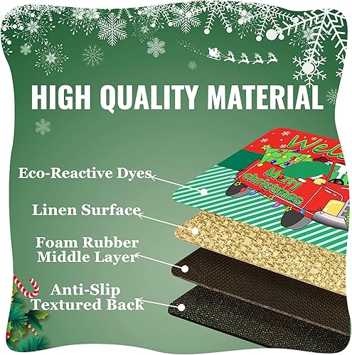 Miniatura 4 de Felpudo de Navidad de bienvenida de 17 x 29 pulgadas, tapete decorativo de entrada de goma antideslizante, tapete lavable de bienvenida de temporada