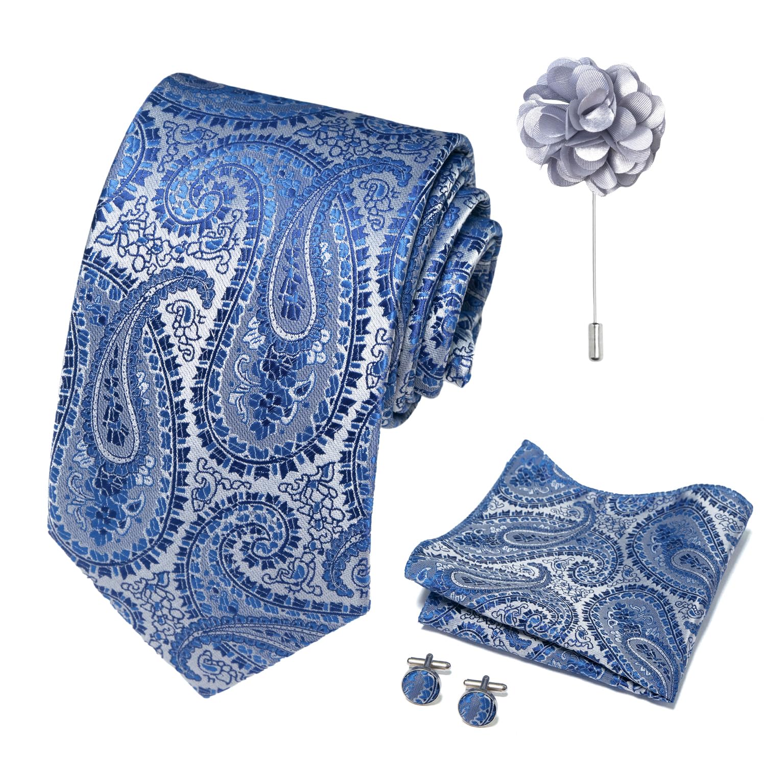 joy alice 70 Colors Ties Set Men Mixed Color Necktie Handkerchief Cufflinks Brooch 3.15 Formal