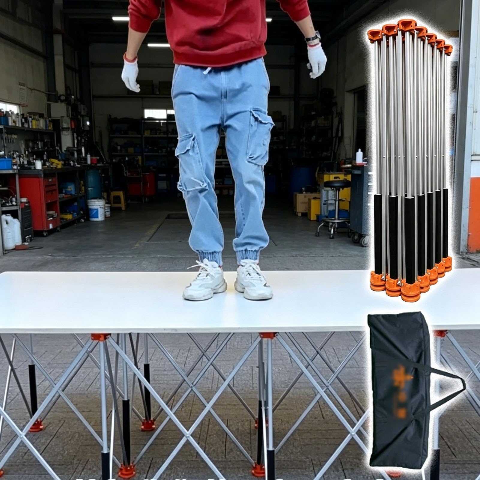 Vibeo Mesa de Trabajo Plegable Mesa de Trabajo Plegable de Alta Resistencia, Banco de Trabajo Plegable con Altura Ajustable, Mesa de Trabajo Portátil para Garaje o Taller(4 Legs)