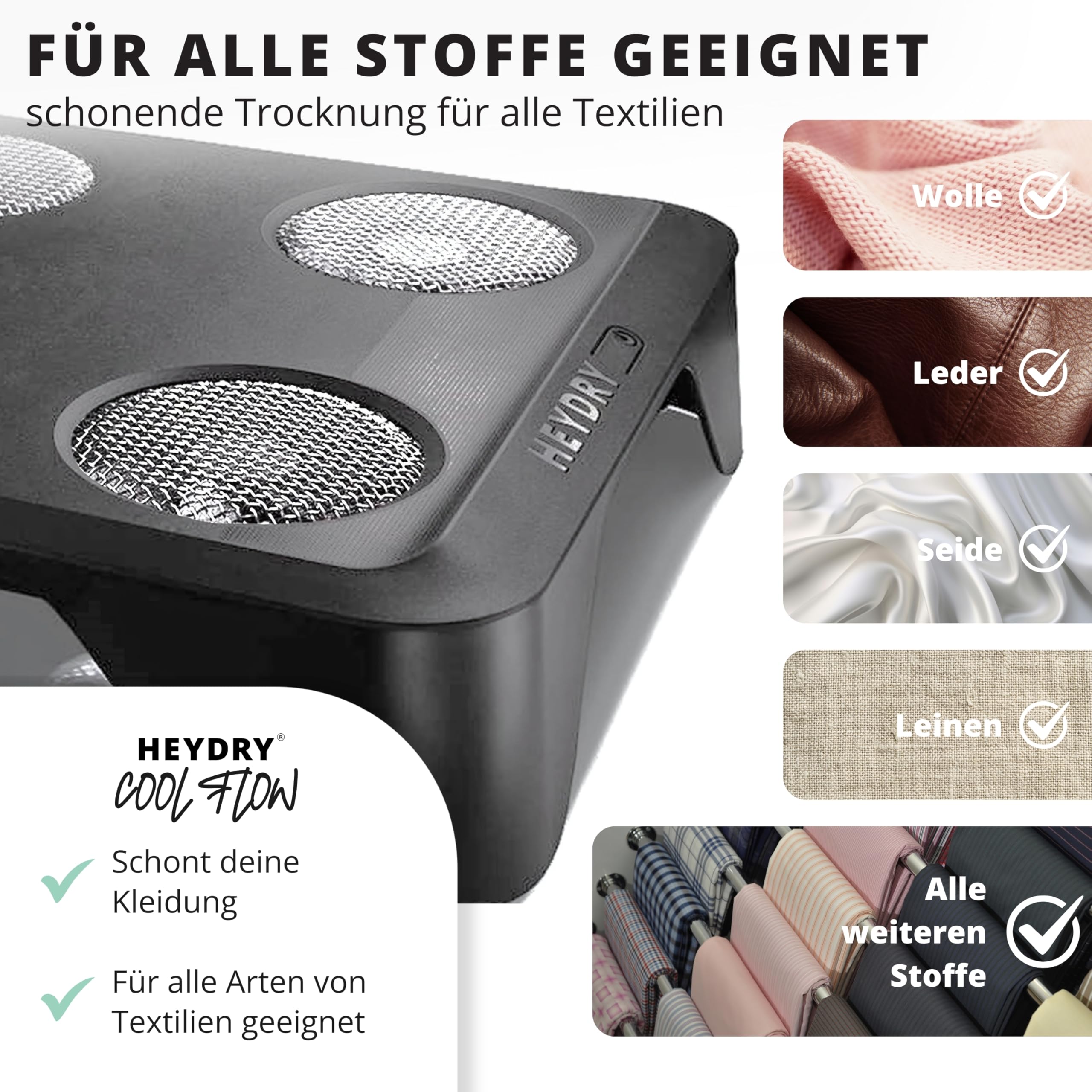 HEYDRY® Wäschetrockner für Wäscheständer – energiesparende Alternative zum Trockner, ohne Hitze, leise & kompakt, schnelleres Wäsche trocknen in Innenräumen, wäscheschonend, Made in Germany - Image 4