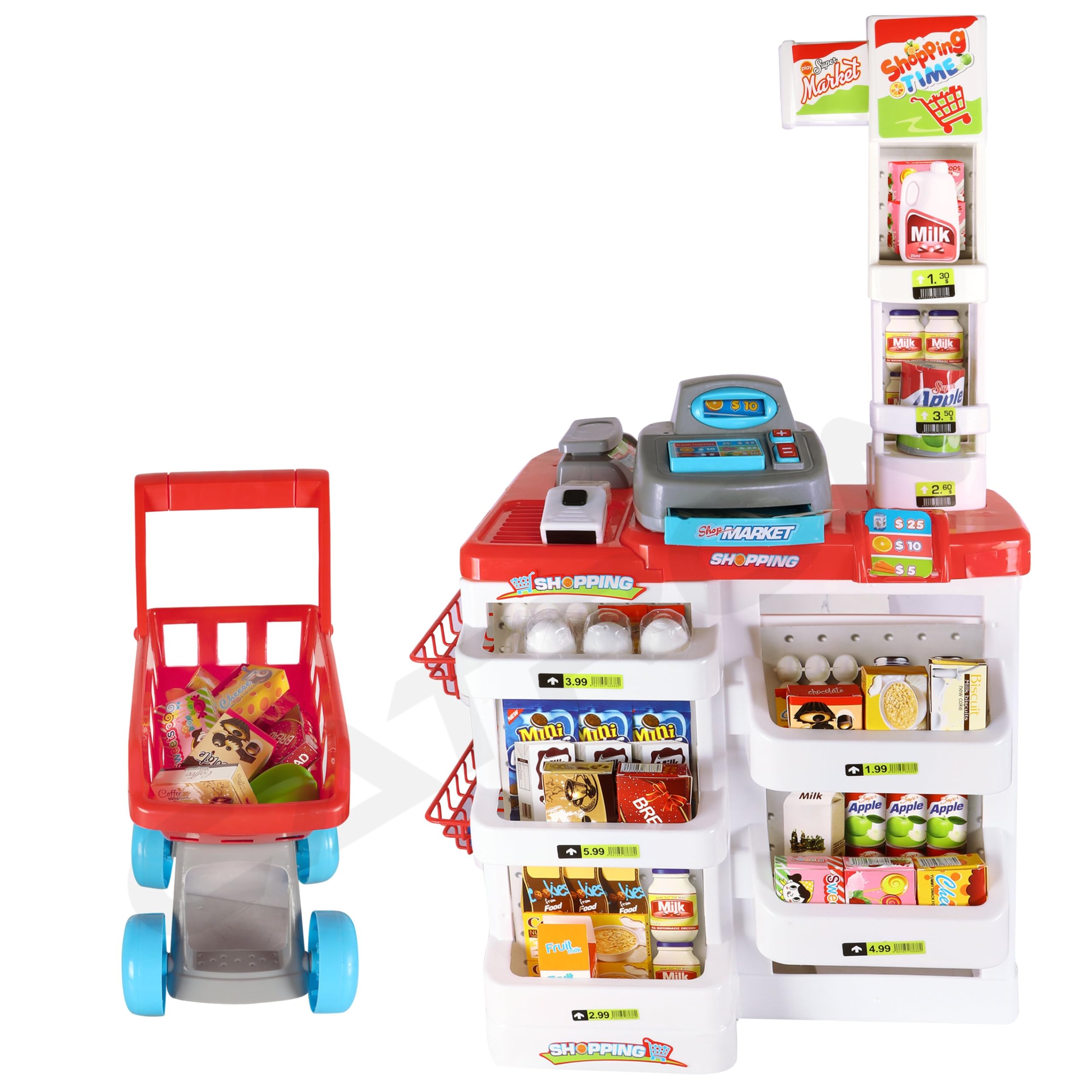 Catron Role Pretend Playset Big Size Home Supermarket kit for Kids Toys with Shopping Cart Kitchen Set Kids Toys for Boys and Girls (Big 55 Pcs Kitchen Set) 1