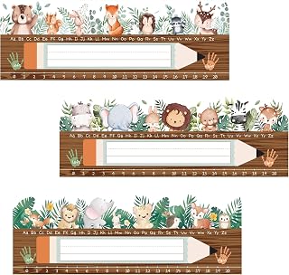 Pencil Name Tags for Classroom, Self Adhesive Safari Animals Themed Name Tags, Pencil Stickers Decorations for Student Desks, Labels for Kindergarten Locker, 06