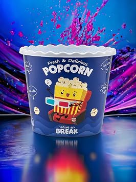ONONEXPRESS Modern Style Reusable Plastic Popcorn Box/Popcorn Containers/Popcorn Bowls Set for Movie Theater Night - (BPA Free - 6 Pack-75 oz) (6, BLUE)